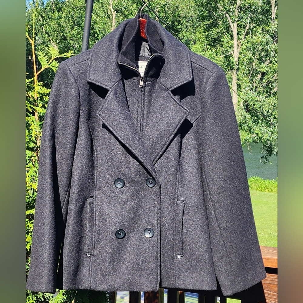 Womens Fitz-Wright Winter Wool Coat  Full Zip Mock Neck Size 12